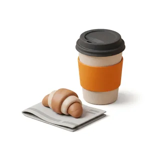 A takeaway coffee and a croissant